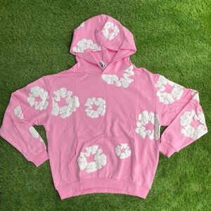 Pink denim tear hoodie